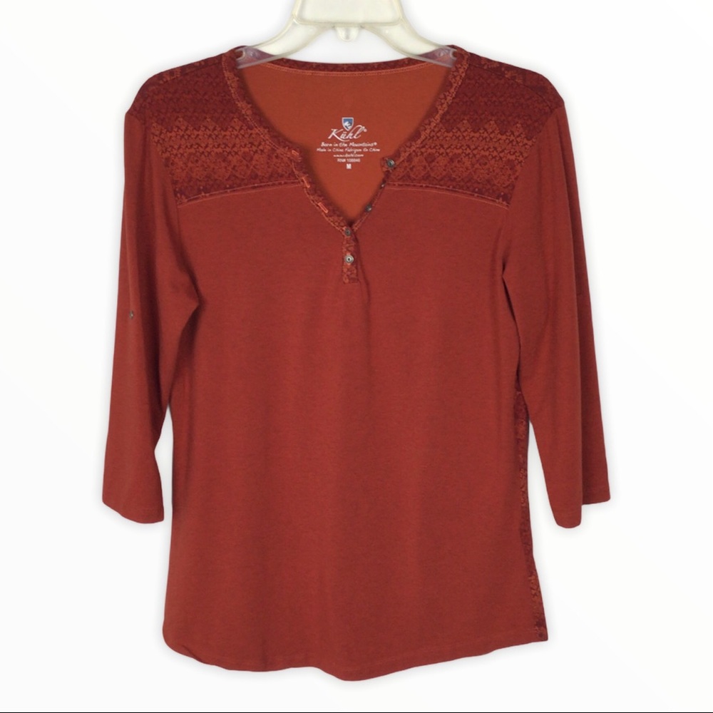 Kuhl | Rust Printed 3/4 Tab Sleeve Knit Shirt M